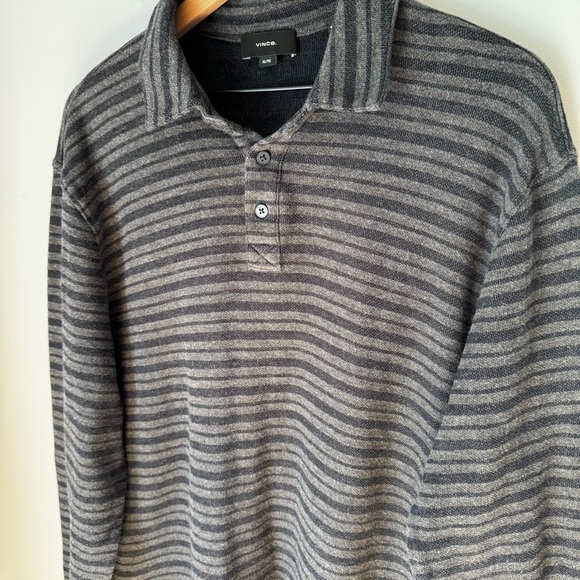 Vince Men’s Long Sleeve 100% Cotton Gray Striped Preppy Polo Pullover Sz XL - Picture 4 of 11